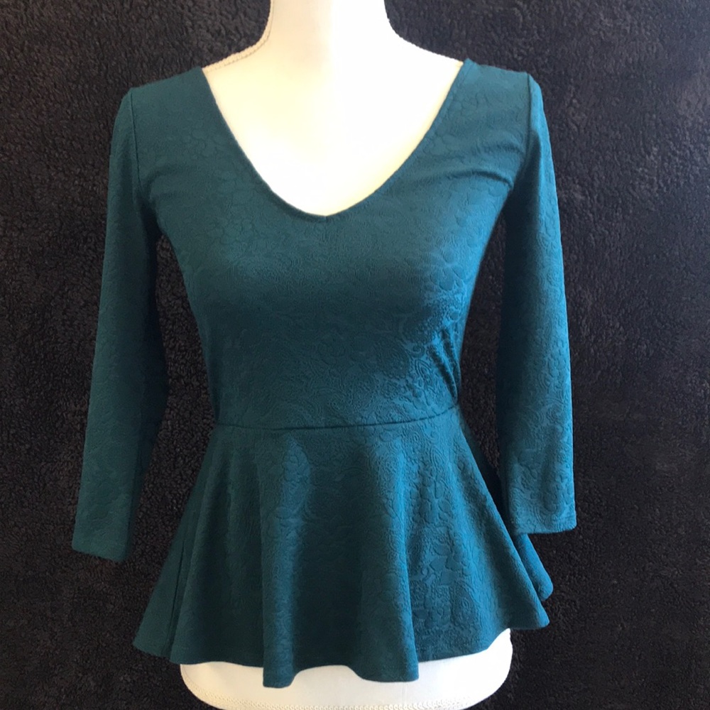 Long Sleeve Dark Teal Peplum Top